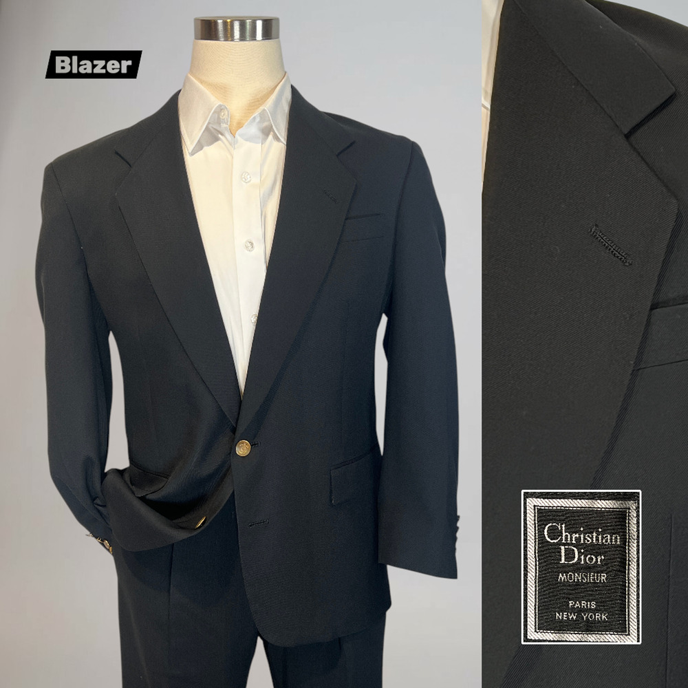 Vtg Christian Dior Monsieur 44R Black Gold Tone Buttons Designer Blazer